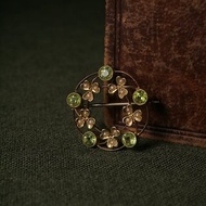 1910s 英國 愛德華時期 珍珠幸運草橄欖石花圈兩用吊墜胸針