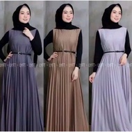 (FREE SHIPPING) PLISKET DREES LONG DRESS PLISKET/DRESS CLOTHING/Wanita Wanita