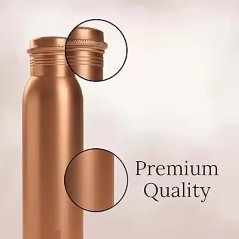 750ML Plain Smooth Copper Water Bottle Screw Sealed Lid Vintage Portable Travel Office Daily Drink B