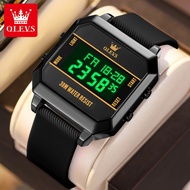 OLEVS Jam Tangan Lelaki Original Digital Watch Waterproof Silicone Luminous Casual Electronic Black 