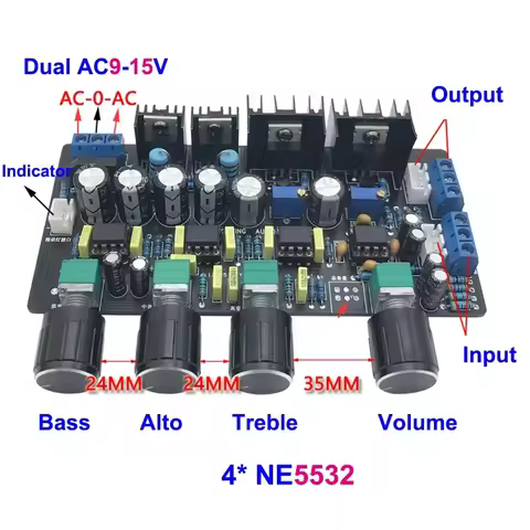 NE5532 Class A Tone Preamplifier Board Audio Equalizer Preamp Tone Control Pre Amplifier Dual AC9-15