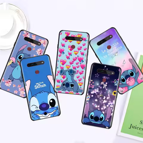 For LG Q60 V60 V50S V50 V40 V30 K92 K71 K61 K51S K41S K50S K22 G8 5G Black Disney Lilo & Stitch Cute
