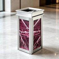 Hotel Lobby Square Waste Bin Elegant Marble‑Textured Dustbin for Commercial Space