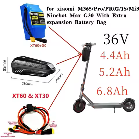 36V 4.4Ah/5.2Ah/6.8Ah Long-Range Battery with Storage Bag,for Xiaomi M365 1s Pro/Mi3/Ninebot G30 Sco