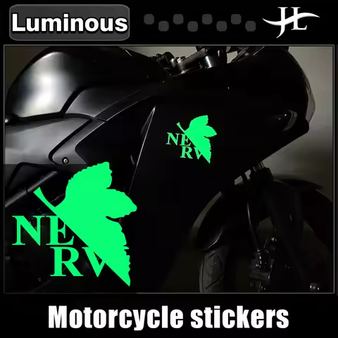 2PCS Luminous NERV EVA Anime Stickers Green Glow Motorcycle Car Helmet Body Windshield Decorative Vi