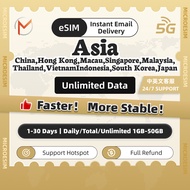 Asia eSIM 5G 1-30 Days Daily1GB-3GB/Total3GB-50GB/Unlimited Data eSIM  Asia Unlimited Data Instant 1
