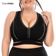 High Support Sports Bra Plus Size - Racerback & V Neck & Wide Shoulder Straps & Cutout Design Croppe