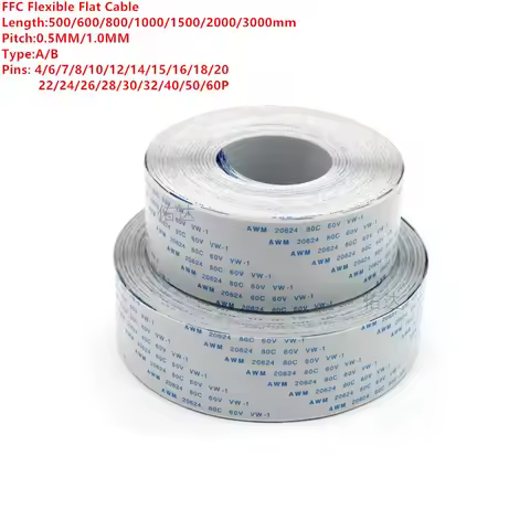 FPC FFC 500/1000/2000mm AWM 20624 80C 60V VW-1 Flexible Flat Cable A/B Type Ribbon Wire 4P/6/8/10/12