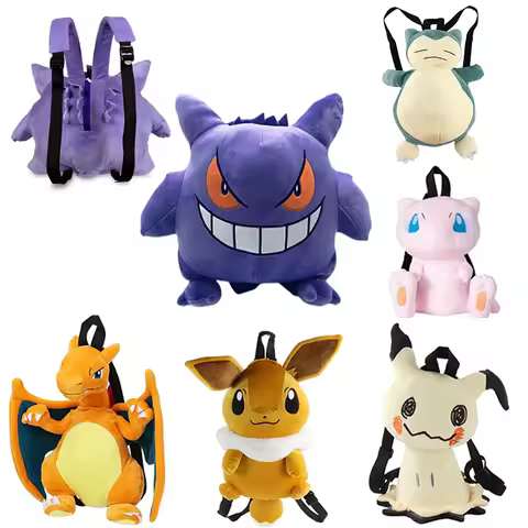 Pokemon Cute Backpack Kawaii Japanese Style Plush Bag Genger Mimikyu Eevee Snorlax Backpack Schoolba