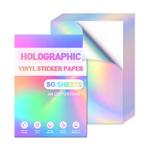Printable Holographic Vinyl Sticker Paper A4 Size 210*297mm Laser Color Sticky Sheet Self Adhesive W