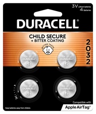 Duracell 2032 Lithium Battery. 4 Count Pack. Child Safety Features. Compatible with Apple AirTag, Ke