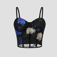 MESH FLOWER EMBROIDERY STEEL RING VEST - HOT GIRL NIGHTCLUB STYLE 60369