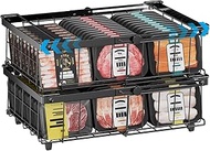 DOUBFIVSY Freezer Organizer Bins, 2 Pack Expandable Stackable Chest Deep Freezer Organizer Bins, Fol