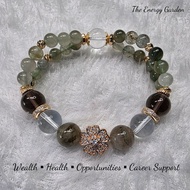 Green Hair Rutilated Quartz Smoky Quartz Clear Quartz Bracelet | Protection & Grounding Crystal Brac