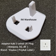 Travel Adapter Plug Key UK EU 3-Prong Socket Malaysia SG Visalux - White UK Plug Adapter