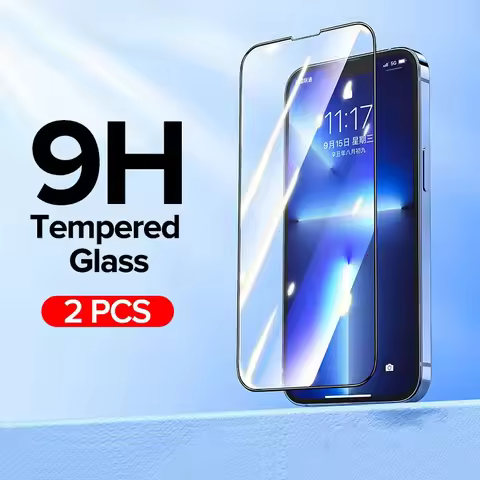 2PCS 9H Tempered Glass For iPhone16 15 14 13 Pro Max 12 11 X XR XS 7 8 8P Max Full Cover Ultra-HD Sc