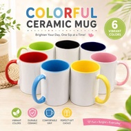 NEW 15 OZ WHITE COLORED HANDLE MUG