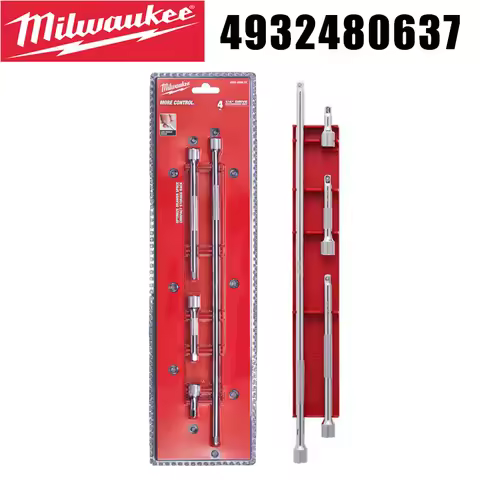 Milwaukee 4932480637 1/4" Drive 4Pcs Socket Extension Bar Set (38/76/152/356mm) Chrome Plated for Ra