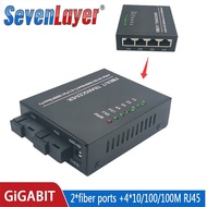 2026 2G4E Media Converter Gigabit Fiber Optic 2 SC 4 RJ45 UTP Ethernet Fiber Switch 10/100/1000M