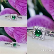 แหวนหยกเขียวจักรพรรด์หยกเจไดต์ไทปAหยกแท้ธรรมชาติตัวเรือนเงินS925ฟรีไซส