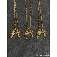 Necklace 22K Gold-Plated Sword Flame Diamond Bamboo Necklace 0389