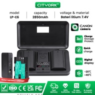 Cityork LP E6 LPE6 LP-E6 E6N 2850mAh Battery+LCD Smart Multifunction Box Dual Charger For Canon EOS 