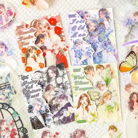 30PCS PET Character Stickers DIY Diary Decoration Sticker Album Scrapbooking Junk Journal Aesthetics