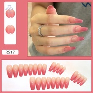 24Pcs Glossy False Nails Gradient Orange Red Long Ballet Nails for Women Girls