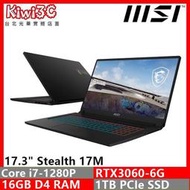 奇異果3C MSI Stealth 17M A12UE-045TW(i7-1280P/RTX3060-6G/17.3