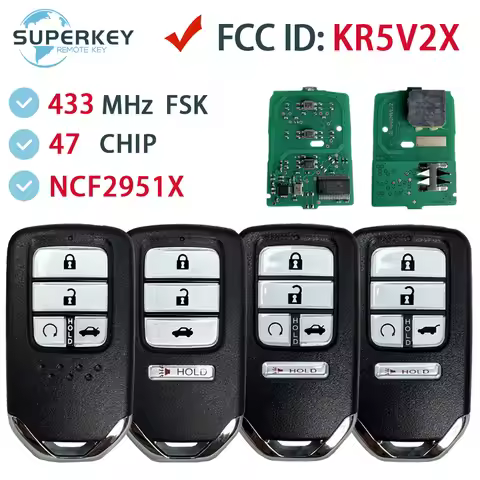 KR5V2X For Honda City Jazz Grace Civic EX CR-V Pilot 433MHz ID47 Chip Remote Control Car Key 7812D-V