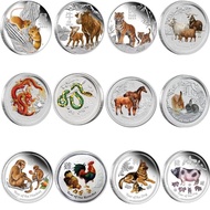 ♙ Australia Twelve Zodiac Chinese Style Year of The Tiger Silver 1 Oz Painted Commemorative Coins Metal Crafts Collection