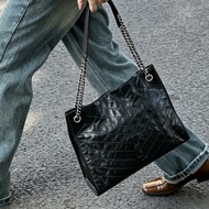 YSL聖羅蘭黑色油蠟皮Niki shopping bag中號托特包單肩手提包