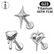 G23 Titanium Alloy Pointed Star Lip Stud Earrings Ear Bone Studs Jewelry F13 Inlaid Zircon Implant G