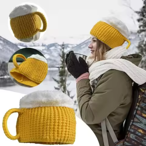 3D Beer Cup Hats Year Presents Ear Warmers Warm Beanies Unisex Versatile Pullover Cap Beer Lovers Wo