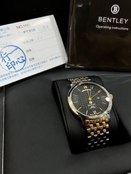 全新BENTLEY BL1890時尚紳士黑金石英腕錶