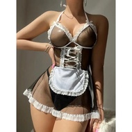 Sexy Lingerie New Maid Costume Transparent Sexy Cosplay Dress  Erotic Lingerie Uniforms Women Baby D