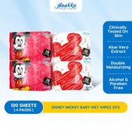 Anakku Baby Wipes Wet Tissue/Tisu Basah Bayi - Disney Mickey Print (30's x 4 Packs) WT6/2