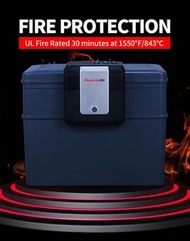 灰藍色 2037C輕便式防火防水保險箱 盾牌電子密碼保管箱家用商用手提箱A4尺寸