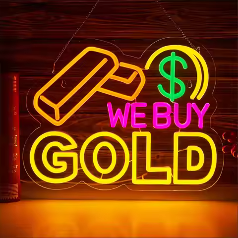 We Buy Gold Neon Sign LED Dimmable Neon Lights Sign for Gold Jewelry Shop Open Business Walls Window