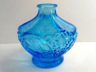 ▲宇宙城▼ 藍色玻璃花紋造型瓶1個 花瓶 早期懷舊收藏 BX2