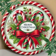2D "Whimsical Christmas Candy Cane" Wall Art | Festive 2D Decor | With Peppermint Stripes, Holly & B
