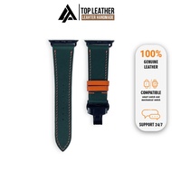 Top Leather Swift Leather strap moss green with orange thread – Zermatt Leather lining for Apple Wat