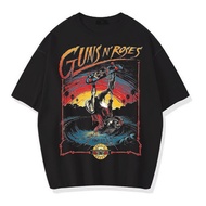 [Hot] ISNเสื้อยืดผ้าฝ้ายพิมพ์ลายเสื้อยืด ลายวง OVERSIZE BAND GUNS N ROSES VINTAGE TEE (สีเทาเข้ม)