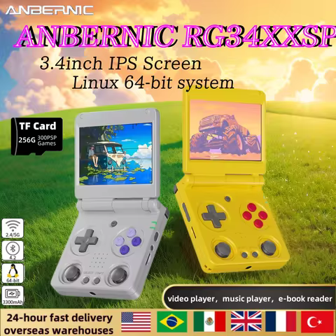 Anbernic RG34XXSP Flip Handheld Game Console RG34XXSP 3.4-inch IPS Screen Linux 64-bit Retro Video G