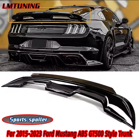 Mustang Rear Spoiler for 2015-2023 Ford Mustang ABS GT500 Style Trunk Spoiler Wing W/Smoke Gurney Fl