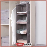 Hanging Fabric Wardrobe Shelf Closet Wardrobe Storage Box GMZY - GM4 Gray 4 Tiers
