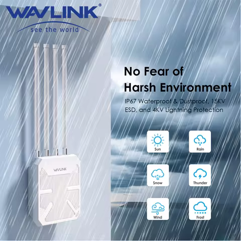 WAVLINK WiFi 7 Outdoor Long Range Router Dual Band BE5100 Mesh Router IP67 Waterproof & Dustproof Wi