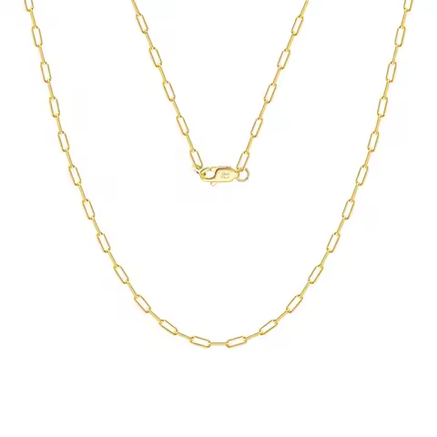 KISS MANDY 14K Gold Plated Real 925 Sterling Silver Paperclip Chain Link Necklace for Women1.8mm Wid