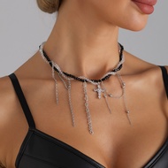 FAST SHIP Gothic Black White Two Tone Cross Pendant Necklace for Women Edgy Dark Aesthetic Y2K Baddi