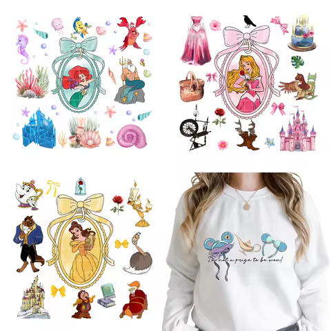 Cute Princess Friends Coquette Mirror Cartoon Lover Iron on Washable DTF Heat Transfers Stickers Rea